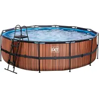 Exit Frame Pool ø488x122cm (12v Sand filter) - trälook