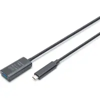 Digitus - USB-förlängningskabel - USB-C (hane) till USB typ A (hona) - USB 3.2 - 5 m - aktiv, upp till 10 Gbps dataöverföringshastighet - svart