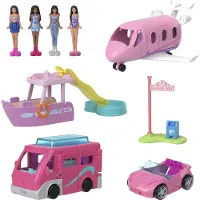 Barbie Mini BarbieLand 4-pack docka- och leksaksfordonsset med 4 minidockor (1,5-tum) och 4 ikoniska fordon med frgbyteverraskning