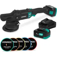Vonroc PRO Dual Action Polermaskin 20V – Ø 125mm | Inkl. 2x 4.0Ah batterier, snabbladdare och 5 polerrondeller