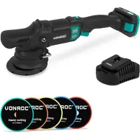 Vonroc PRO Dual Action Polermaskin 20V – Ø 125mm | Inkl. 2.0Ah batteri, snabbladdare och 5 polerrondeller