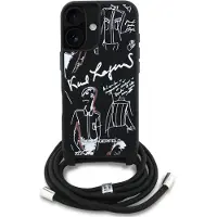 Karl Lagerfeld Crossbody Fodral med kornigt mönster och logotyp för iPhone 16 - Svart