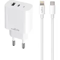 MaXlife USB-Laddare PD QC 20W med USB och USB-C + Lightning-Kabel