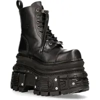New rock militärstövlar i svart metallicläder - MILI083CCT-C4