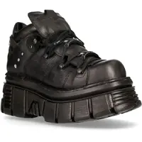 New rock 106N-S52 TOWER SHOES Metallic Svart Läder Biker Punk Gothic Boots