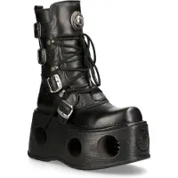 New rock Metallic Svart Läder Neptuno Gothic Stövlar-373-S2