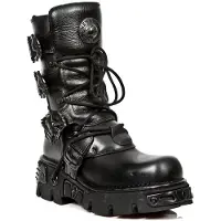New rock - Svarta läderstövlar med mellankalv-391-S18
