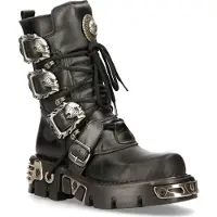 New rock Svarta Mid-Calf Gothic läderstövlar-391-S1