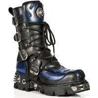 New rock Unisex Svart/Blå läder Gothic Biker Skull Boots-107-C5