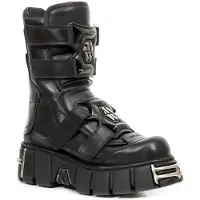 New rock Punk mid calf svarta läderstövlar-M-422-S1