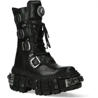 New rock svarta mid calf läder gothstövlar-WALL1473-S11