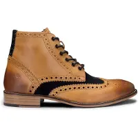 London Brogues Klassisk Oxford för herrar Brunt läder Gatsby Brogue Ankelkängor med marin mocka