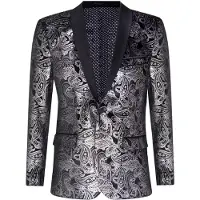 TruClothing Herr Klassisk Silver Paisley Svart Sammet Smoking Dinner Jacka Skräddarsydd Blazer