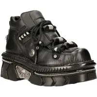 New rock Unisex Metallic Svart Läder Gothic Techno Stövlar - M-215-S6
