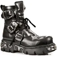 New rock Silver Cross Biker Boots i svart läder-407-S1