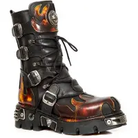New rock Flame Accented svart/röd läderstövel - 591-S1