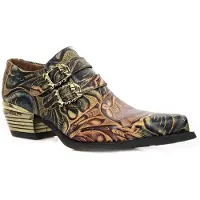 New rock Präglade Vintage Svarta läderskor med spännen - M-7960-S14
