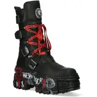 New rock Mid Calf Punk läderstövlar-WALL028B-C1