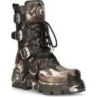 New rock Biker Boots i kamouflagefärgat läder med flammig accent - M-591-S15