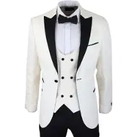 TruClothing Herr Beige Smoking Blazer Väst Brokad Elfenben Satin Paisley Middagskavaj
