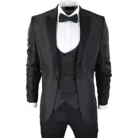 TruClothing Herr svart smoking Blazer väst Brocade Satin Paisley Formell middagskavaj