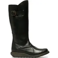 Fly london Womens Black MOL 2 Leather Wedge Heel Knee High Zip Up Boots