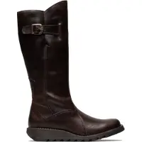 Fly london Womens Brown MOL 2 Leather Wedge Heel Knee High Zip Up Boots