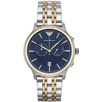 Giorgio Armani Emporio Klassisk Herrklocka Kronograf Blå Urtavla Tvåtonat Armband AR18147
