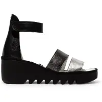 Fly london Dam BONO290FLY Svart Mousse Lädersandaler Espadrillekilar
