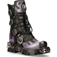 New rock Flame Accented Biker Skull Boots i svart/lila läder - M-591-S5