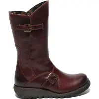 Fly london Womens Wine MES 2 Wedge Heel Buckle Mid-Calf Leather Zip Platform Boots