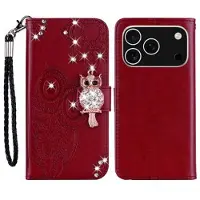 Mtp Products iPhone 17 Pro Plånboksfodral med uggla och strass - Röd