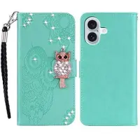 Mtp Products iPhone 17 Plånboksfodral med uggla och rhinestone - Cyan