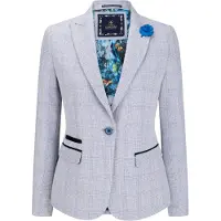 TruClothing Dam blå rutig kavaj Wool Blend Fiskbens Tweed