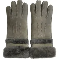 Infinity Leather Womens Genuine Grey Sheepskin Suede Gloves with Roll Up/Down Cuff