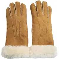 Infinity Leather Womens Genuine Tan Sheepskin Suede Gloves with Fur Cuff