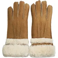 Infinity Leather Womens Genuine Tan Sheepskin Suede Gloves with Roll Up/Down Cuff