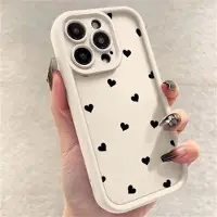 Mtp Products iPhone 15 Pro Max Hjärtmönster Stötsäkert TPU-skal med förhöjda kanter - Vit