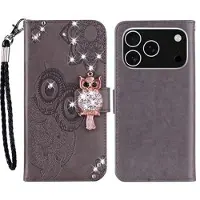 Mtp Products iPhone 17 Pro Max Plånboksfodral med uggla och strass - Grå