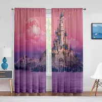 Yiran Furniture Rosa Sagoslott i Molnen Skira Gardiner för Vardagsrum Voilegardin Barnsovrum Tyllgardiner Fönsterdraperier Dekor W65X60H(cm)X2Pcs&Grommet Top pink
