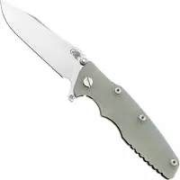 Rick Hinderer Knives Rick Hinderer Eklipse 3.5" Skinny Slicer, Hollow Grind Stonewash Magnacut, Bronze, Translucent Green G10, pocket knife