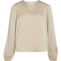 Vila Ellette Smock Satin Top Blus Med Lång ärm