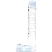 Clarity - dildo med pung - glas - transparent
