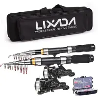 Lixada fiskespö Combo komplett kit 2,1 m/2,3 m teleskopiskt fiskespö spinnrulle set med 2.1m & 2.3m rod