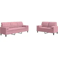 vidaXL Soffgrupp med dynor och bolster 2 delar rosa sammet