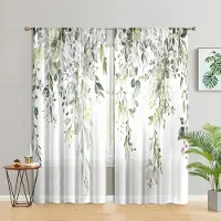 Household supplies MH 2 stycken, eukalyptusblad blomgardiner - halv mörkläggande - mycket lämpliga för vardagsrum, sovrum, kök, heminredning W200CM H220CM&Rod pocket