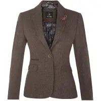 TruClothing Dam Tweed 1920-tal Fiskbensmönstrad Brun Blazer