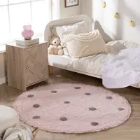 Little Olly Rund matta barnrum | Lou Dots lila hos Volero | Ø 80cm | Bomull | Prickar | Rund | Låg lugg