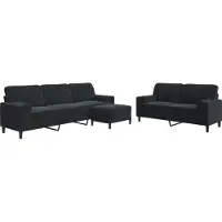 vidaXL Soffgrupp med dynor och bolster 3 delar svart sammet