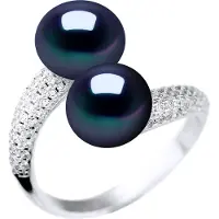 Diadema Ring YOU AND ME 2 Sötvattenspärlor 9-10 mm Svarta Smycken 925
